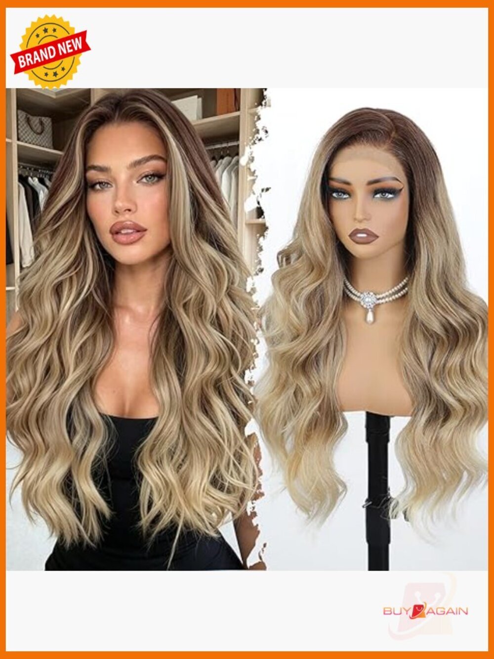 Lace Front Synthetic Wig Long Wavy Ombre Daily Wear Heat Resistant Glueless